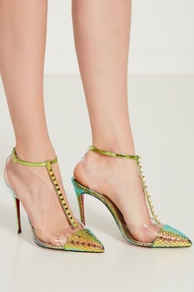 Золотисто-зеленые туфли Nosy Spikes Specchio Ruche/Pvc 100 Christian Louboutin