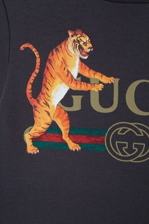 Серая футболка с принтом Gucci Kids
