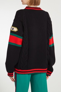 Пуловер с красно-зеленой отделкой и монограммой Gucci