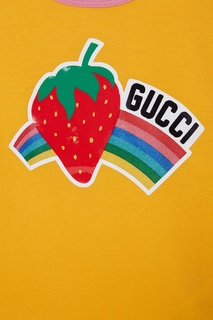 Оранжевая футболка с принтом Gucci Kids