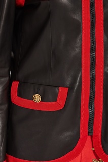 Черный кожаный жакет с контрастной отделкой Gucci