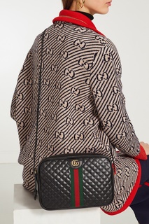 Черная стеганая сумка с полосами Web и логотипом GG Gucci