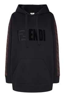 Черное худи оверсайз с фактурным логотипом Fendi