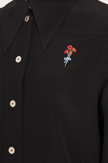 Черная крепдешиновая рубашка с вышивкой Gucci