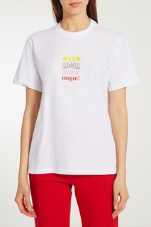 Белая хлопковая футболка с логотипами Msgm