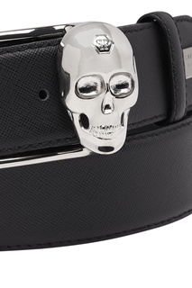 Черный кожаный ремень с черепом Philipp Plein
