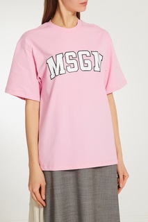 Розовая хлопковая футболка с логотипом Msgm