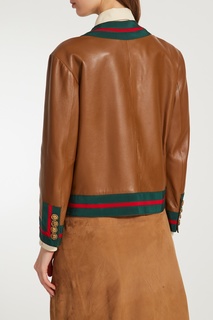 Кожаная куртка с отделкой полосами Web Gucci