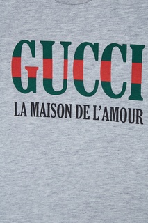 Серая хлопковая футболка Gucci Kids