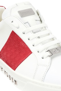 Белые кеды с красными вставками Philipp Plein