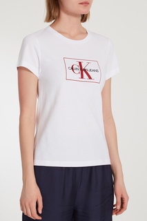Белая футболка с контрастной монограммой Calvin Klein