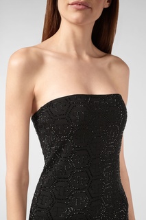 Черное платье с отделкой кристаллами Philipp Plein