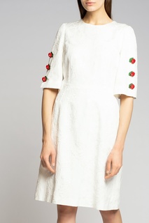 Белое жаккардовое платье с цветочным декором Dolce & Gabbana