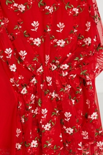 Красное платье из тюля с цветочной вышивкой Simone Rocha
