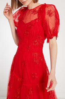 Красное платье с цветочной вышивкой Simone Rocha