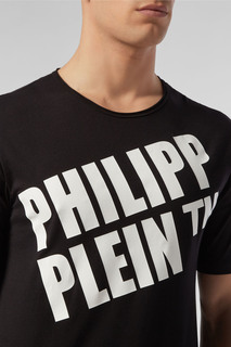 Черная футболка с белым логотипом Philipp Plein