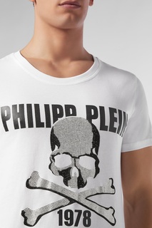 Белая футболка с логотипом и стразами Philipp Plein