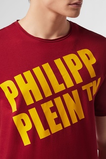 Красная футболка с желтым логотипом Philipp Plein