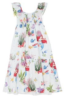 Белое хлопковое платье с принтом Monnalisa