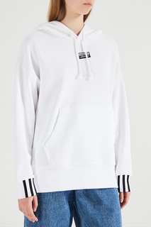 Белое худи с полосами на манжетах Adidas
