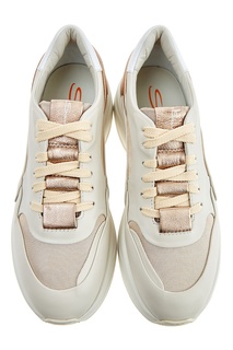 Золотисто-белые комбинированные кроссовки Santoni