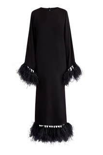 Черное платье с отделкой из перьев Valentino