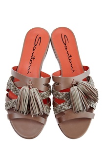 Серо-коричневые кожаные сандалии Santoni