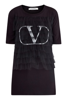Темная футболка с фатиновой вставкой Valentino