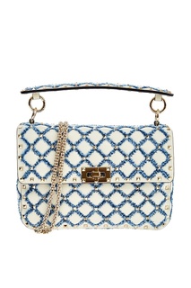 Белая кожаная сумка с голубым декором Valentino Garavani