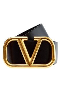 Черный кожаный ремень с пряжкой Valentino