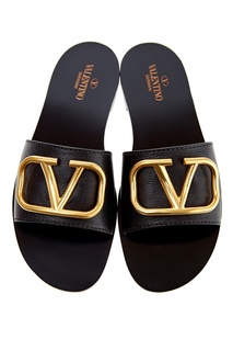 Черные кожаные шлепанцы Valentino Garavani