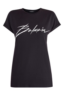 Черная футболка с отворотами и логотипом Balmain