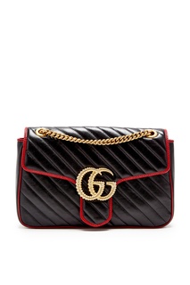 Черная стеганая сумка с бордовой отделкой GG Marmont Gucci