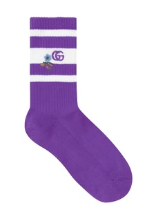 Бело-фиолетовые носки с вышивкой Gucci