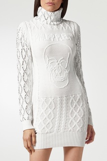 Белое вязаное платье Philipp Plein