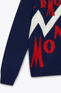 Синий свитер с логотипами Moncler