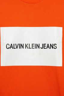 Оранжевый свитшот с крупным логотипом Calvin Klein Jeans
