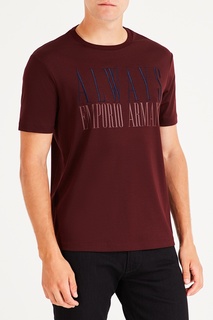 Бордовая футболка со стилизованным логотипом Emporio Armani