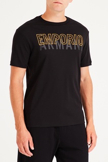 Черная футболка со стилизованным логотипом Emporio Armani