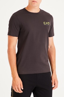 Серо-коричневая футболка с неоновым логотипом EA7