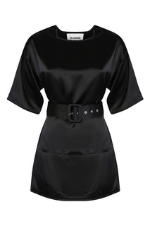 Черная атласная блузка с поясом Jil Sander