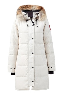 Белый пуховик с черной фурнитурой Canada Goose