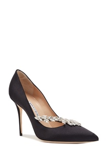 Черные атласные туфли с декором Nadira 105 Manolo Blahnik