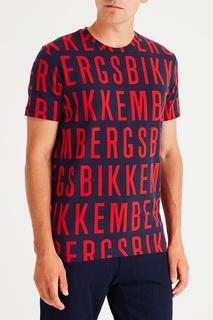 Синяя футболка с красными надписями Dirk Bikkembergs