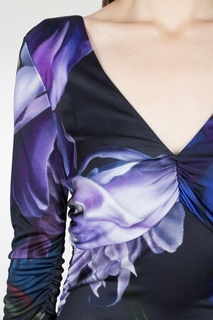 Черное платье в пол с цветочными принтами Roberto Cavalli