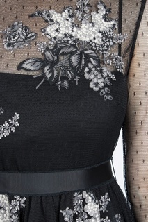 Черное платье-макси с узорами и отделкой RED Valentino