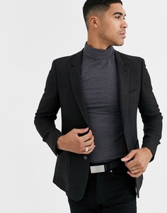 Темно-серый приталенный пиджак с добавлением шерсти ASOS DESIGN