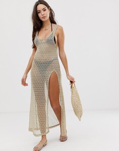Пляжное платье макси из сетчатого трикотажа с пайетками ASOS DESIGN-Золотой
