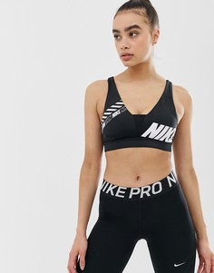 Черный спортивный бюстгальтер с глубоким вырезом Nike Training