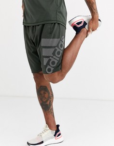 Шорты цвета хаки с логотипом adidas Training-Зеленый